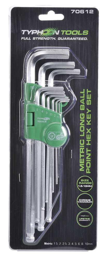 Metric Long Ball Point Hex Key Set 1.5 - 10mm - 9 Piece